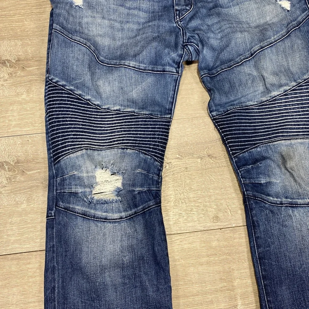 True Religion Jeans Mens 42 Rocco Relaxed Skinny Distressed‎ Biker Moto Stacked